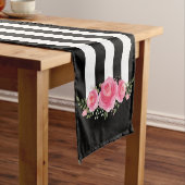 Classy Bloemen zwart en witte strepen tafelloper (Voorbeeld)