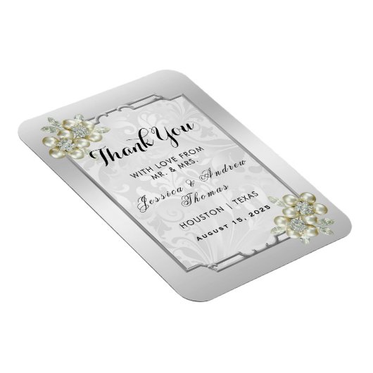 Classy bloemenjuweel, zilveren ingelijste bruiloft magneet (Rechterzijde)