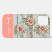 Classy  Bloempatroon Perzik Aangepaste naam Case-Mate iPhone Case (Achterkant (horizontaal))