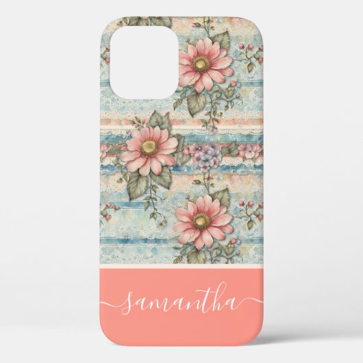 Classy  Bloempatroon Perzik Aangepaste naam Case-Mate iPhone Case (Achterkant)
