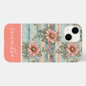 Classy  Bloempatroon Perzik Aangepaste naam Case-Mate iPhone Case (Achterkant (horizontaal))