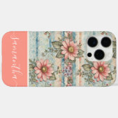 Classy Bloempatroon Perzik Aangepaste naam Case-Mate iPhone Case (Achterkant (horizontaal))