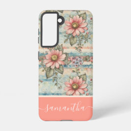 Classy  Bloempatroon Perzik Aangepaste naam Samsung Galaxy Hoesje