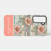Classy  Bloempatroon Perzik Aangepaste naam Samsung Galaxy Hoesje (Achterkant horizontaal)