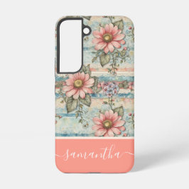 Classy  Bloempatroon Perzik Aangepaste naam Samsung Galaxy Hoesje