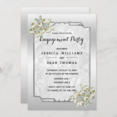 Classy bloemsieraad, zilver ingelijst Verloving Kaart (Voorkant / Achterkant)