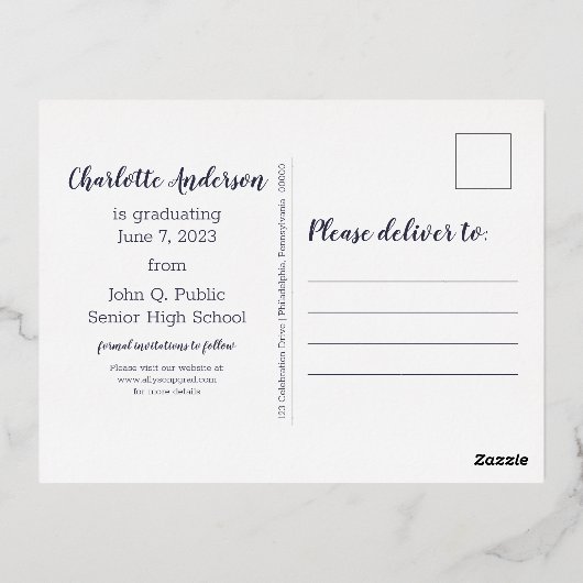 Classy Blue 2023 Faire-part de graduation photo (Verso)