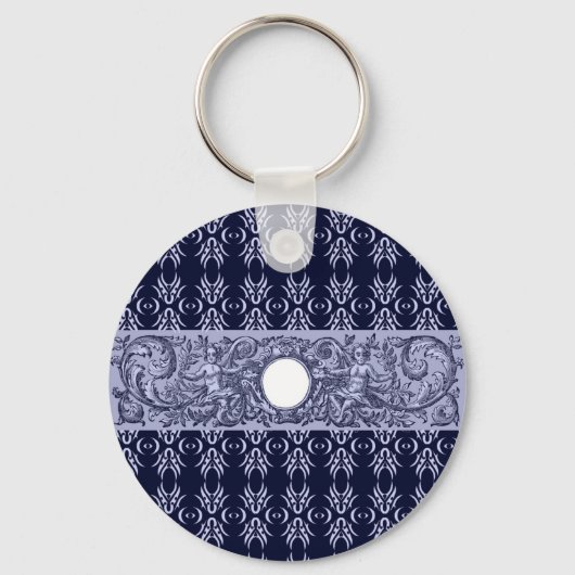 Classy Blue Baroque Pattern van LeahG - cherubs Sleutelhanger (Voorkant)