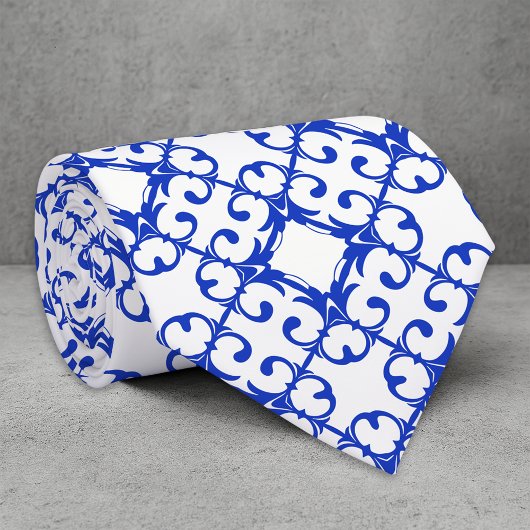 Classy Blue en White Azulejo Tiles Damask Pattern Stropdas