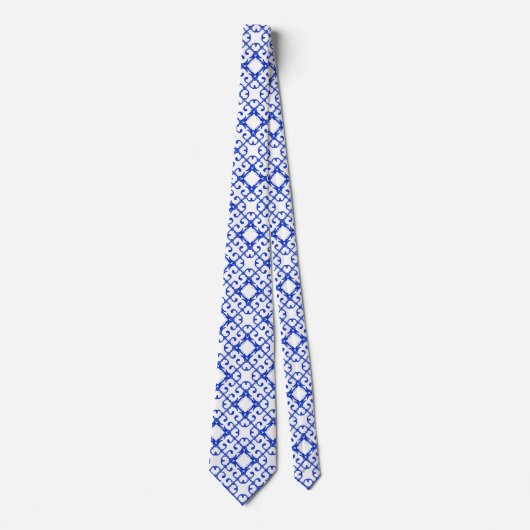 Classy Blue en White Azulejo Tiles Damask Pattern Stropdas (Voorkant)
