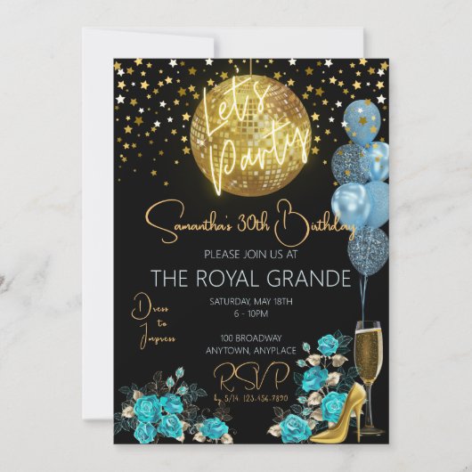 Classy Blue et Gold Fancy Invitation d'anniversair (Devant)