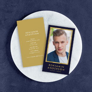 Classy Blue Faux Gold Headshot Foto Visitekaartje