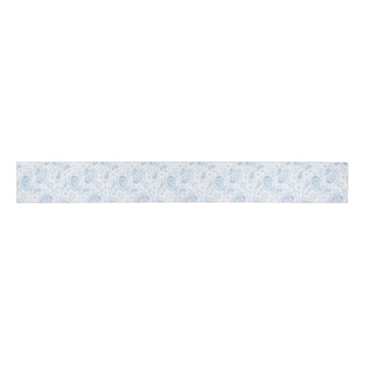 Classy Blue Glitter Paisley Floral White Pattern Grosgrain Lint (Voorkant)