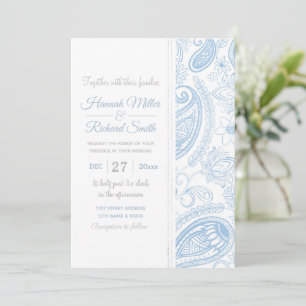 Classy Blue Glitter Paisley Floral White Pattern Kaart