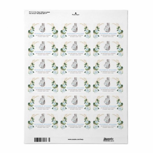 Classy Blue & Gold Elephant Baby Floral Greenery Etiket (Full Sheet)