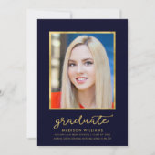 Classy Blue Gold Photo Afstuderen kondiging Aankondiging (Voorkant)