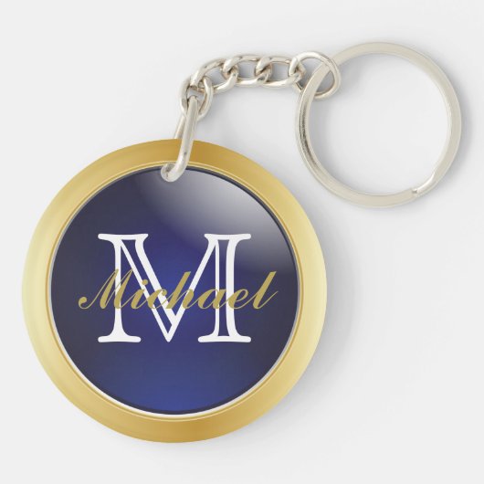 Classy Blue Gold Styled-monogram | DIY-tekst Sleutelhanger (Achterkant)