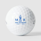 Classy Blue Golfer Monogrammed Golfballen (Voorkant)