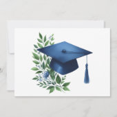 Classy Blue Graduation Cap en Green Botanical Bedankkaart (Voorkant)