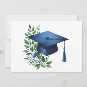Classy Blue Graduation Cap en Green Botanical Bedankkaart