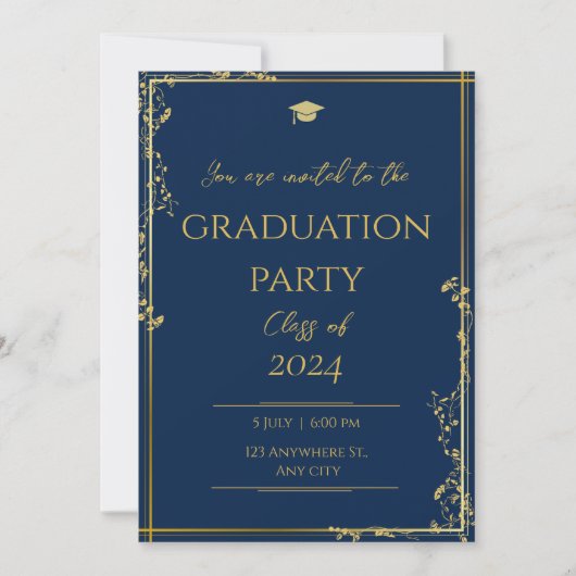 Classy Blue or fête de graduation Invitation (Devant)