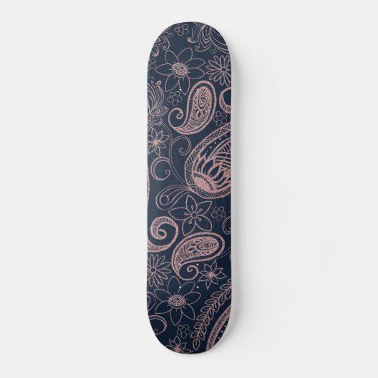 Classy Blue Roos Gold Glitter Paisley Floral Skateboard (Voorkant)