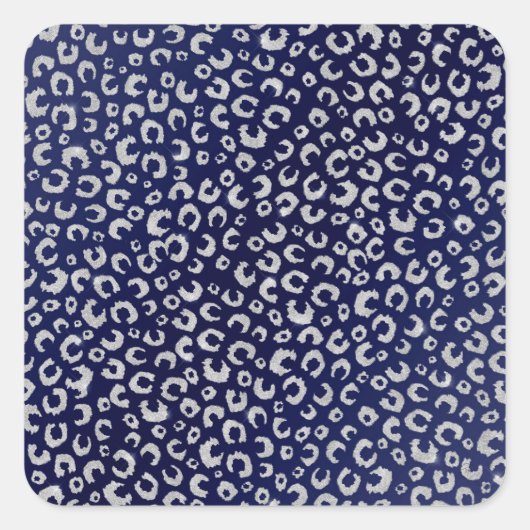 Classy Blue Silver Glitter Leopard Animal Print Vierkante Sticker (Voorkant)
