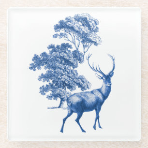 Classy Blue Toile Deer in Forest Glazen Onderzetter