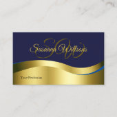 Classy Blue Wavy Gold Decor met stijlvolle Initial Visitekaartje (Voorkant)