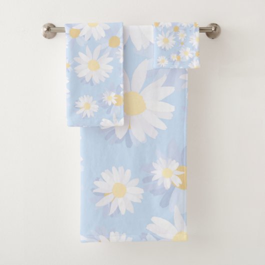 Classy Blue White Daisy Flowers Bad Handdoek (Insitu)