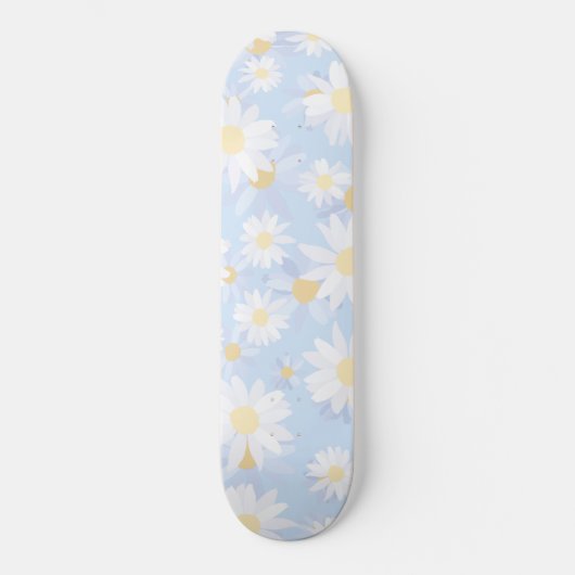 Classy Blue White Daisy Flowers Skateboard (Voorkant)