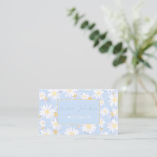Classy Blue White Daisy Flowers Visitekaartje (Staand voorkant)