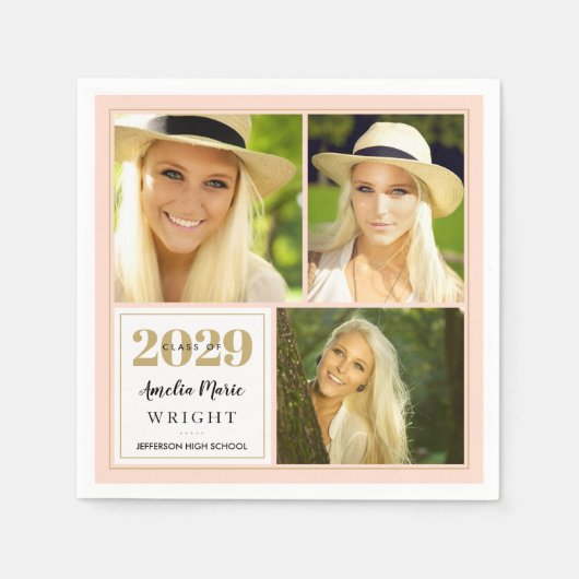 Classy Blush en Gold Personalized Afstuderen Servet (Voorkant)