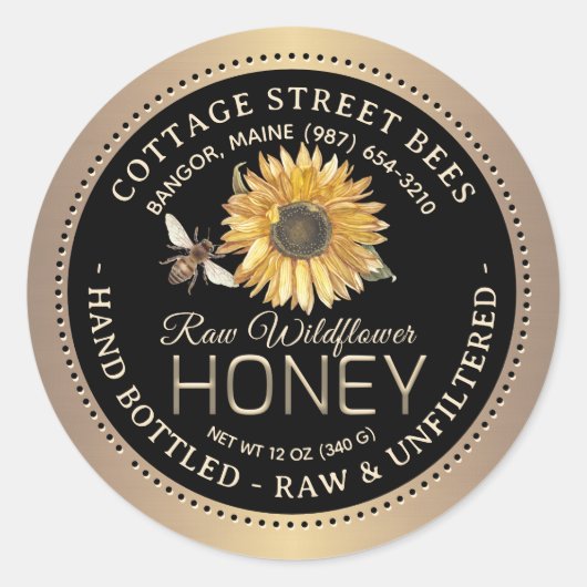 Classy Boerderij Honing Zonnebloem Bee Gold Ronde Sticker (Voorkant)