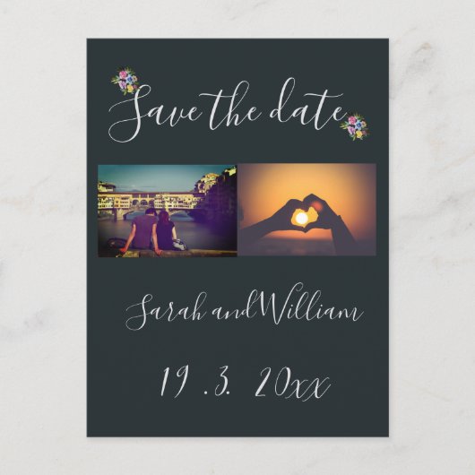 Classy Boho Chic Floral Navy Aankondigingskaart (Voorkant)