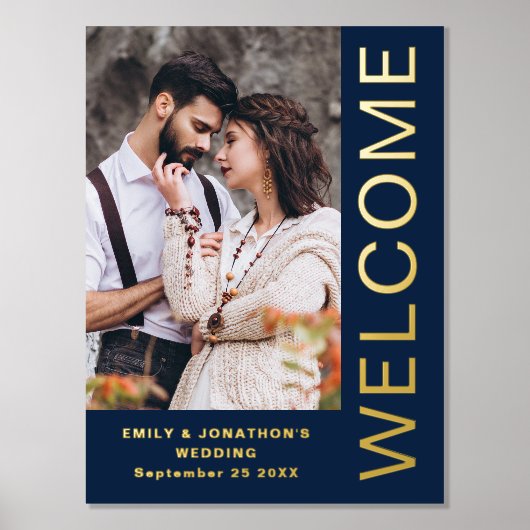 Classy Bold Text Welkom Weduwen Navy Blue Folie Afdrukken (Voorkant)