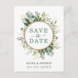 Classy Botanical Greenery Gold Save the Date Aankondigingskaart