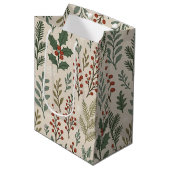 Classy Botanical Holly Berry Floral Art Pattern Medium Cadeauzakje (Voorkant Gekanteld)