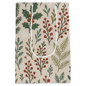 Classy Botanical Holly Berry Floral Art Pattern Medium Cadeauzakje (Achterkant)
