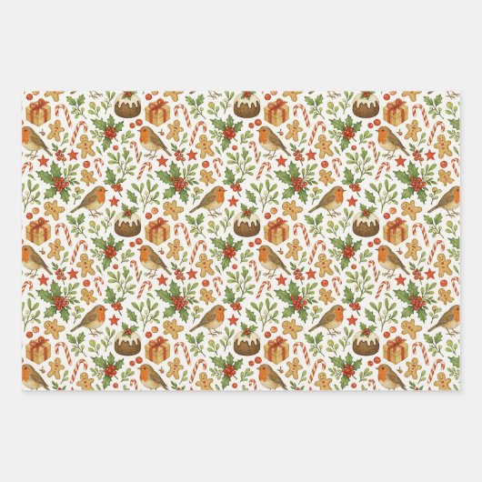 Classy Botanical Holly Floral Art Pattern Inpakpapier Vel (Voorkant 3)