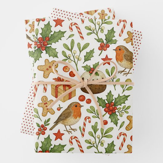 Classy Botanical Holly Floral Art Pattern Inpakpapier Vel (In situ)