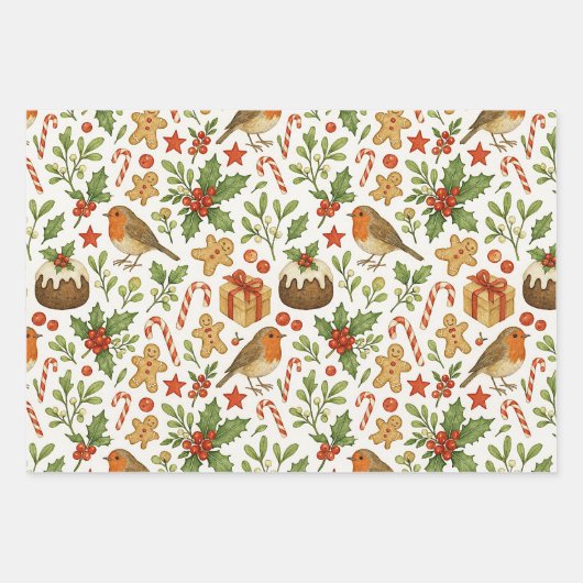 Classy Botanical Holly Floral Art Pattern Inpakpapier Vel (Voorkant)