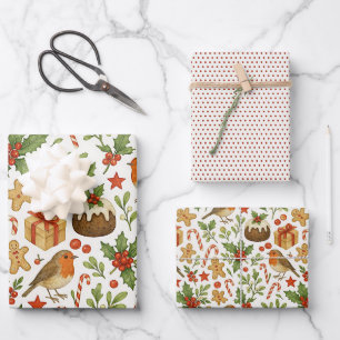 Classy Botanical Holly Floral Art Pattern Inpakpapier Vel