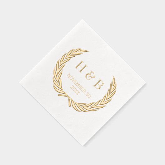 Classy Botanical Laurel Krans en paar Initialen Folie Servetten (Rechts)