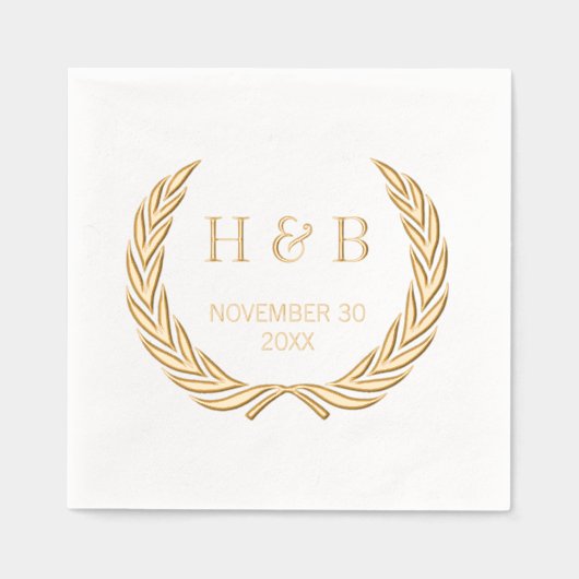 Classy Botanical Laurel Krans en paar Initialen Folie Servetten (Voorkant)