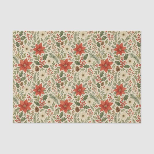 Classy Botanical Poinsettia Floral Art Pattern Tissuepapier (Voorkant)