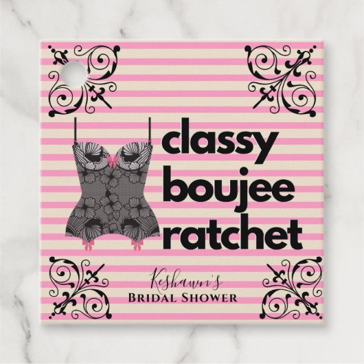 Classy Boujee Ratchet | Roze en zwarte liner Bedankjes Labels (Voorkant)