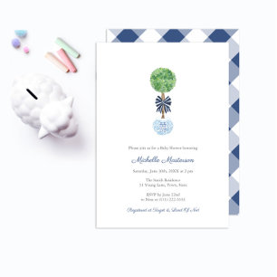 Classy Boxwood Dark Blue & White Boy Baby shower Kaart