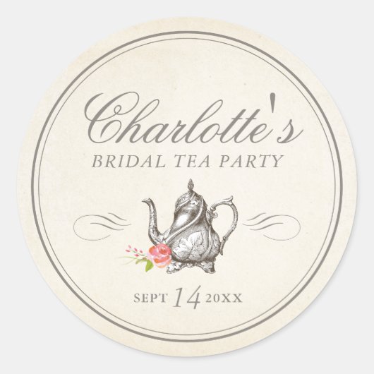 Classy  Bridal Tea Party Favor Label (Voorkant)