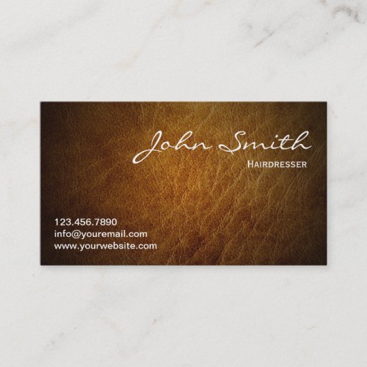 Classy Brown Leather Hairdresser Visitekaartje (Voorkant)